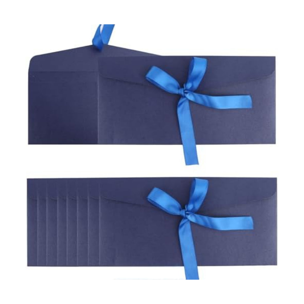 20 Pack Pearlescent Blue Decorative Envelopes with Ribbon Bow, 8x4 Inch Christmas Cash Gift Envelope, Greeting Invitation Envelope Classical Pure Set for Wedding Birthday Festival and Party
