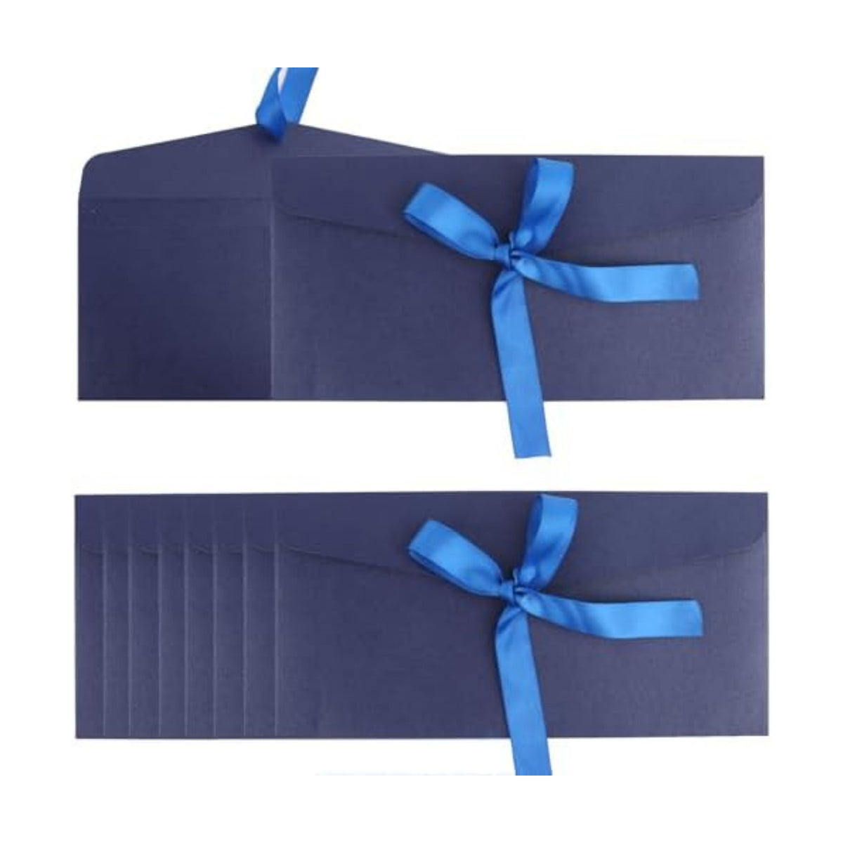 20 Pack Pearlescent Blue Decorative Envelopes with Ribbon Bow, 8x4 Inch Christmas Cash Gift Envelope, Greeting Invitation Envelope Classical Pure Set for Wedding Birthday Festival and Party