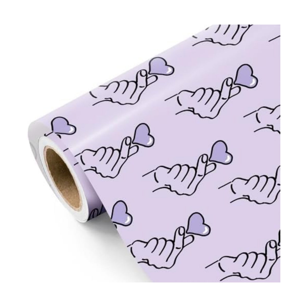 WRAPAHOLIC Valentines Day Wrapping Paper Roll - Mini Roll - 17 Inch x 16.5 Feet - Purple Finger Heart Wrapping Paper for Valentine's Day, Anniversary, Wedding