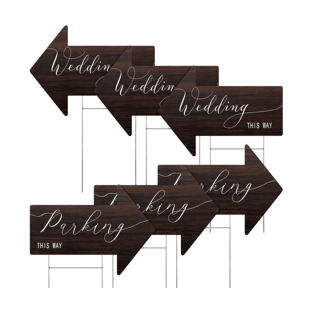 Wenqik 6 Pack Wedding Directional Arrow Signs with Stakes(Walnut Brown)