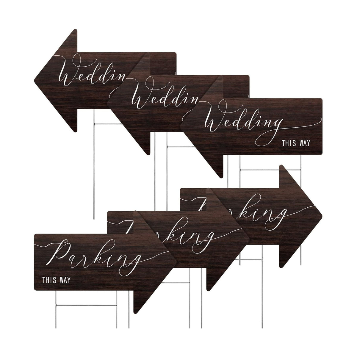 Wenqik 6 Pack Wedding Directional Arrow Signs with Stakes(Walnut Brown)