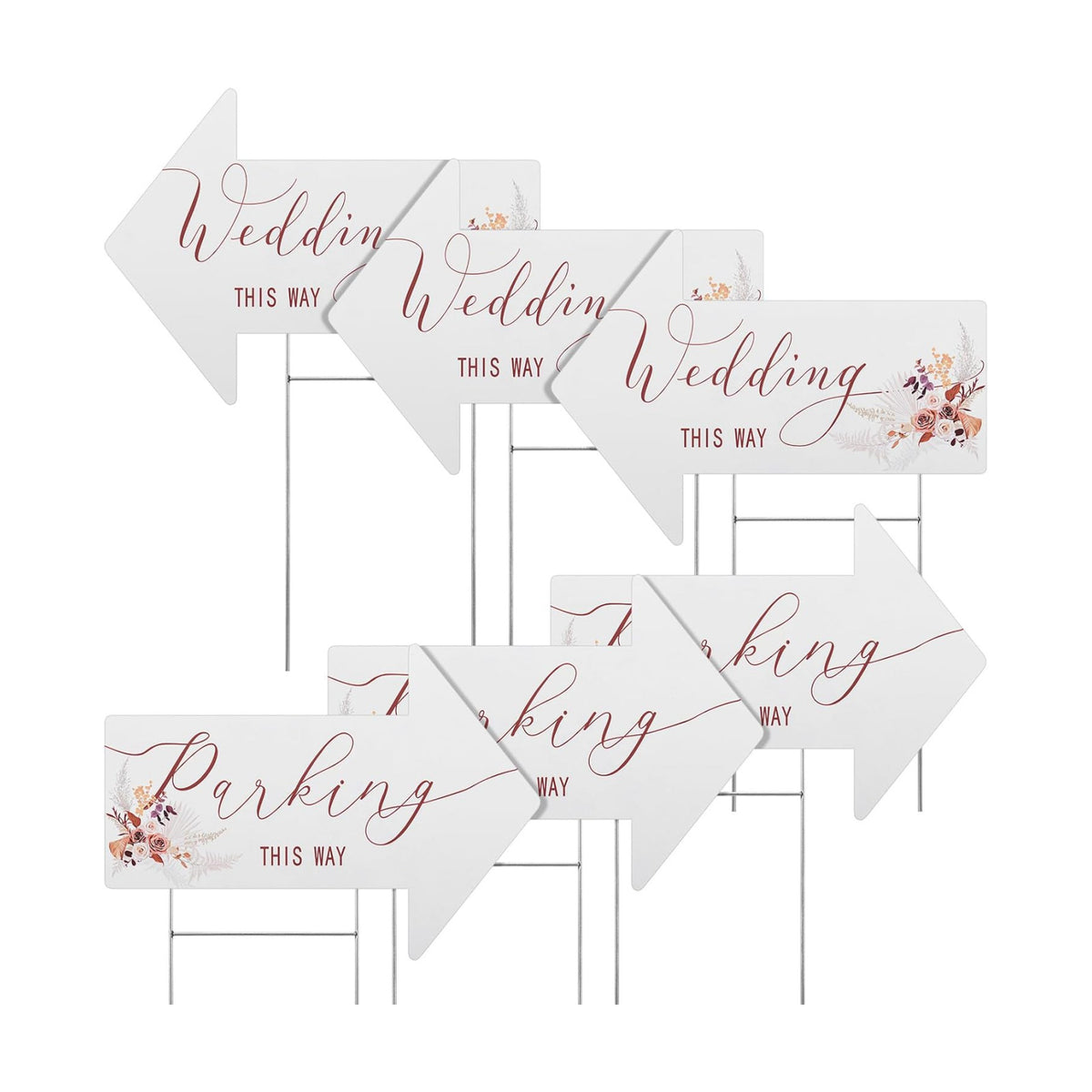 Wenqik 6 Pack Wedding Directional Arrow Signs with Stakes(Elegant Boho)