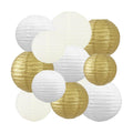 BEISHIDA Gold White Paper Lanterns 12Pcs 6/8/10/12 Inch Round Chinese Lamp