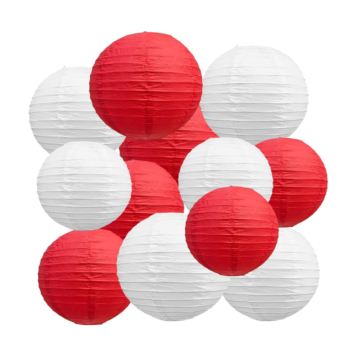 BEISHIDA Red White Paper Lanterns 12Pcs 6/8/10/12 Inch Round Chinese Lamp