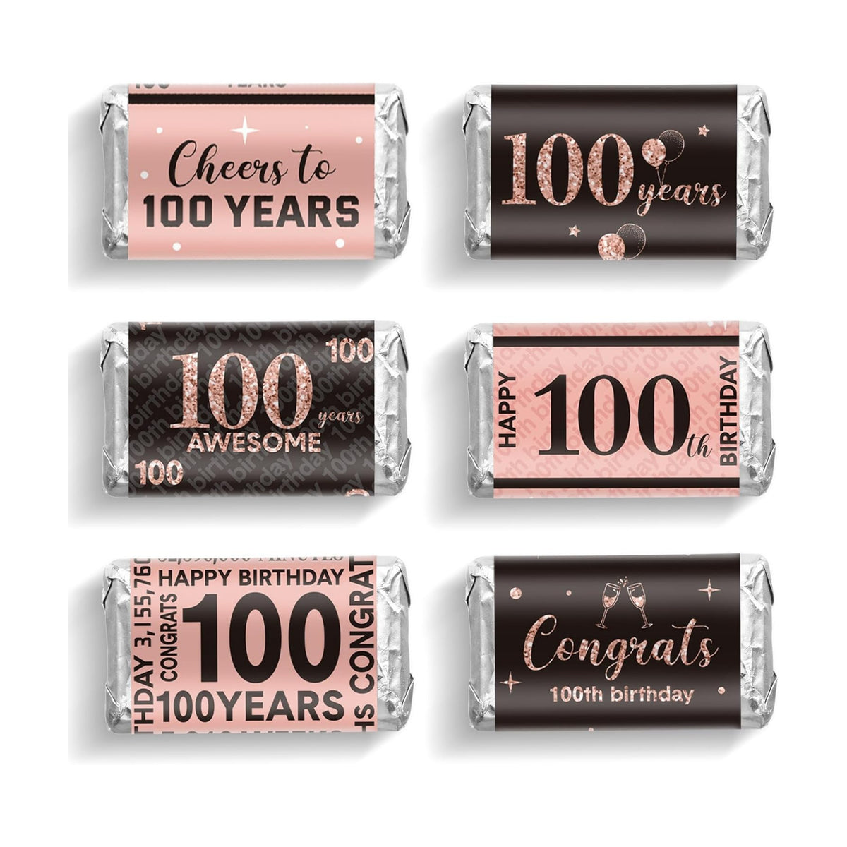 Tenare 90 Pcs 100th Birthday Candy Wrappers, Pink Stickers