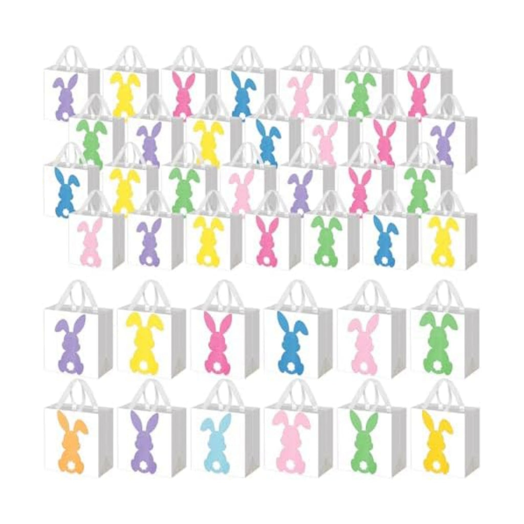 Wesnoy 48 Pcs Easter Gift Bag with Handle Bulk Non Woven Bunny Bags Reusable Easter Spring Bunny Tote Bag Rabbit Candy Basket Container for Gift Wrapping Egg Hunt Party Favor, 11.4 x 10.6 x 4.7 Inch