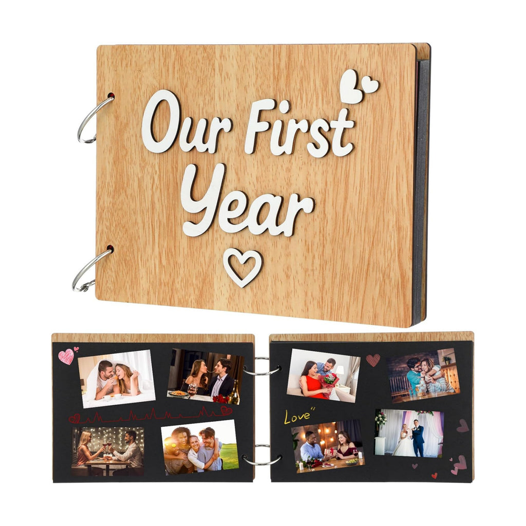 Cinnvoice Our First Year Scrapbook, 1-Year Down Photo Album for Couples Handmade DIY Memory Notebook Family Photo Album for Couples Husband Wife Memory Book(Our First Year-white)