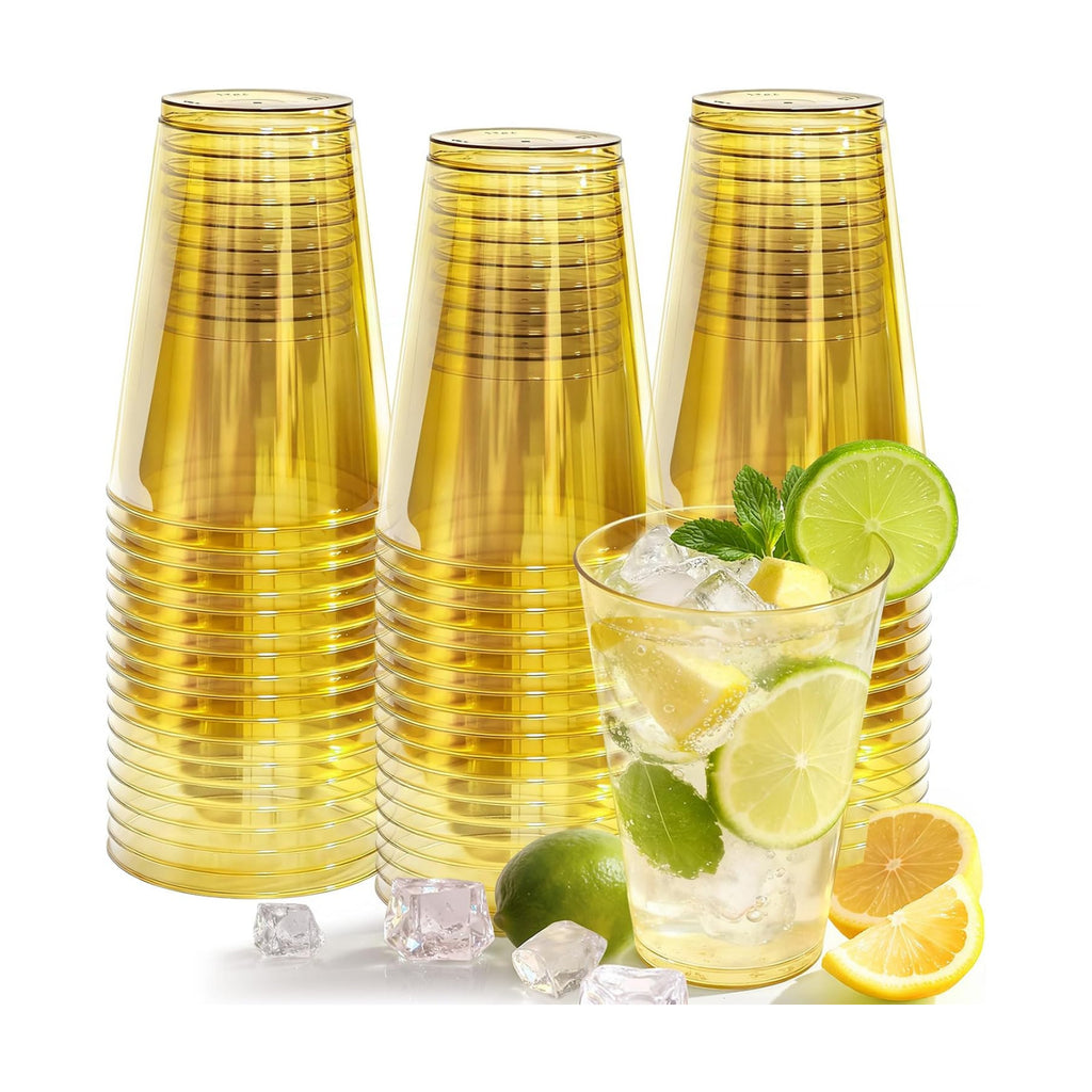 Glowserve 50 Pack 12 oz Gold Disposable Plastic Cups Cocktail Glasses