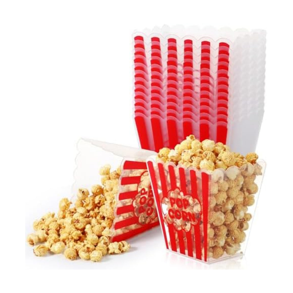 12 Pcs Popcorn Buckets Reusable Red White Classic Striped