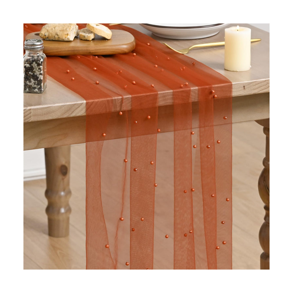 Artoid Mode Pearl Terrcotta Gauze Table Runner 10FT Home Decor