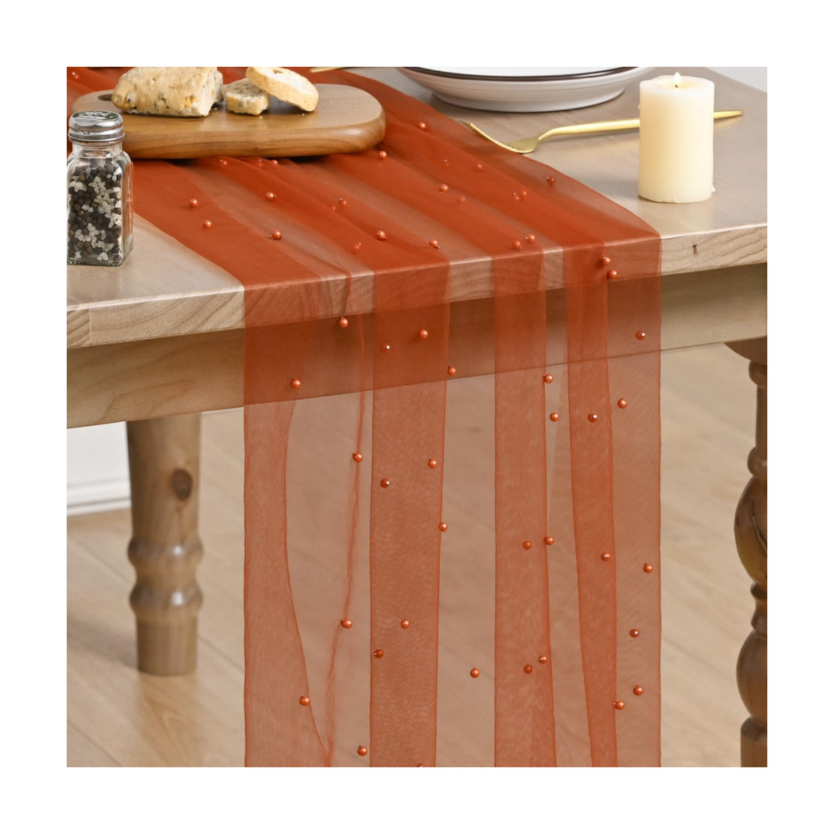 Artoid Mode Pearl Terrcotta Gauze Table Runner 10FT Home Decor