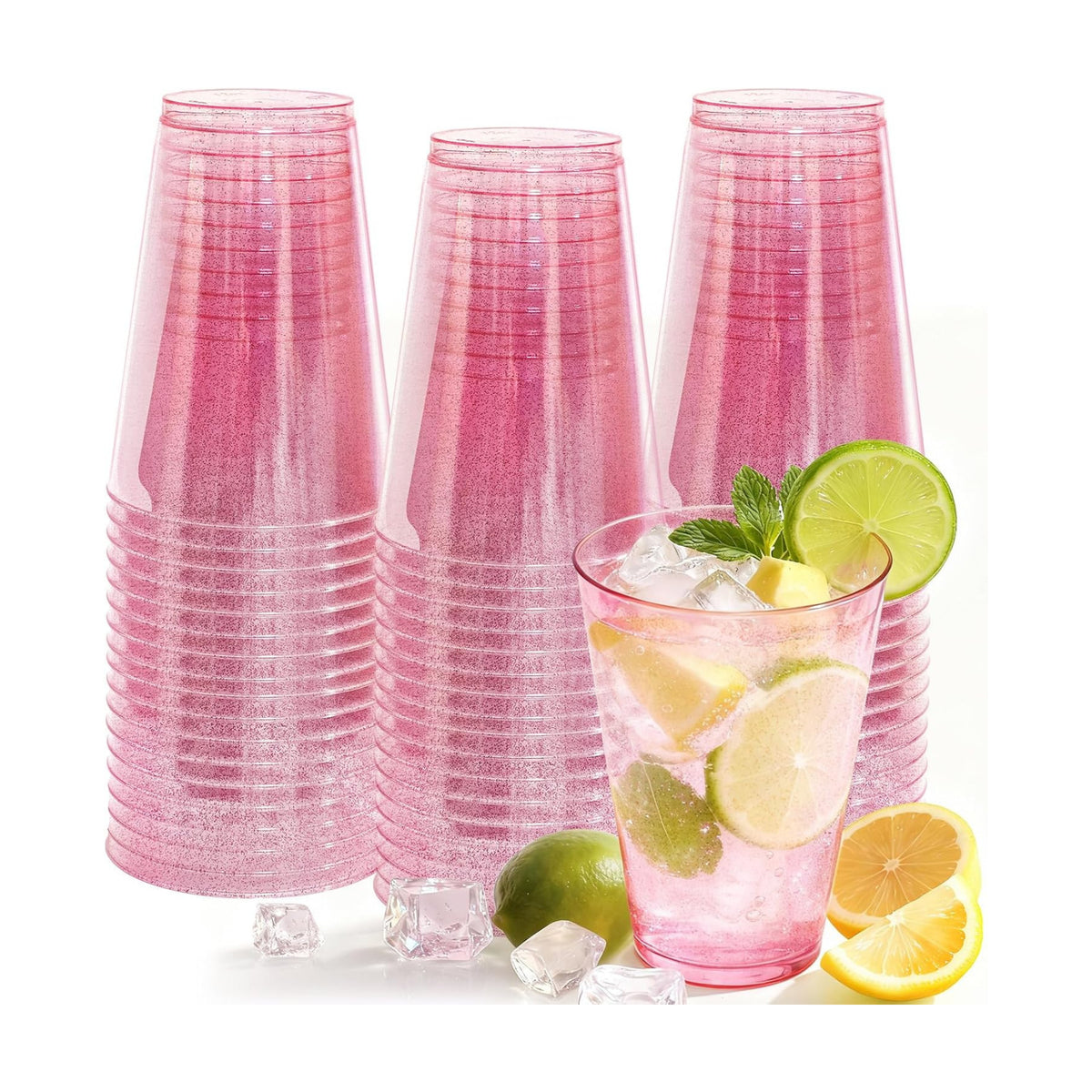 Glowserve 50 Pack 12 oz Pink Disposable Plastic Cups Cocktail Glasses