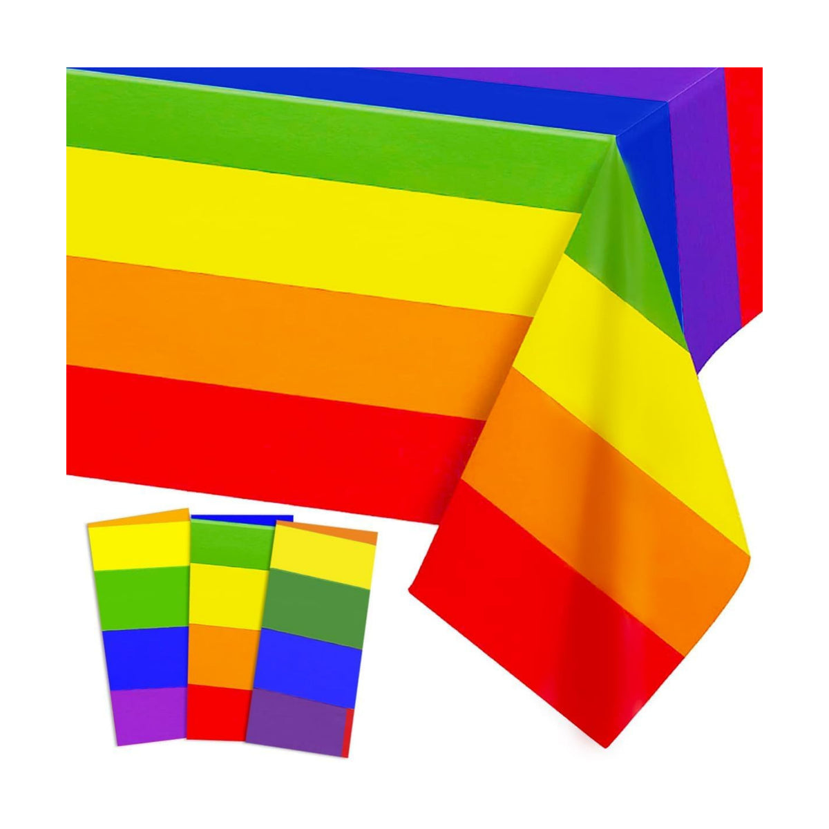 3 Pieces 54 x 108 Inches Rainbow Plastic Tablecloth, Disposable Rectangle Pride Striped Table Covers for LGBTQ Events, Wedding Decorations, Pride Month, Summer Picnic, and Birthday Supplies