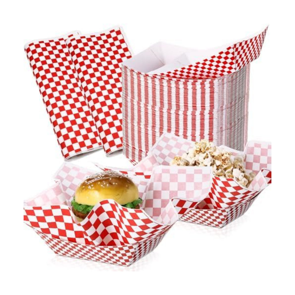 Geosar 200 Pcs Gingham Paper Food Tray with Wax Paper,Red White