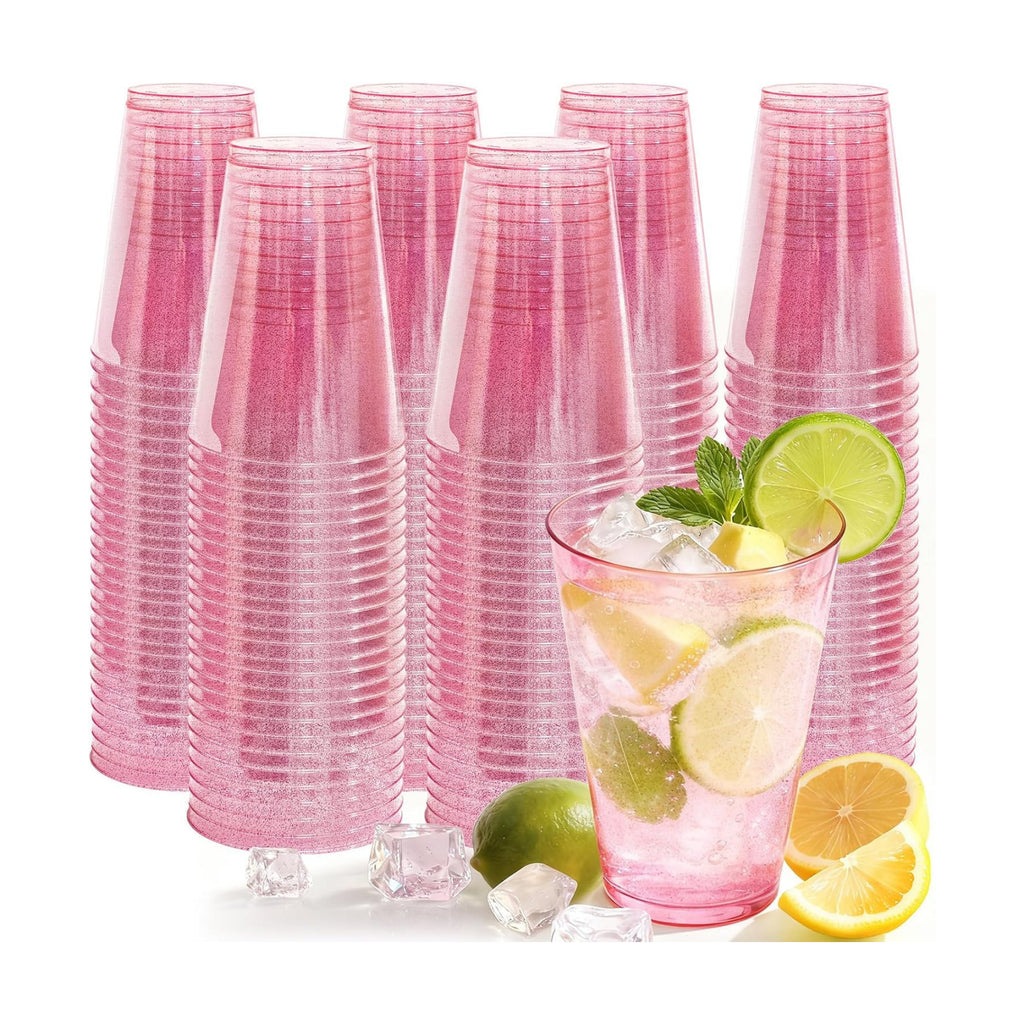 Glowserve 200 Pack 12 oz Pink Disposable Plastic Cups Cocktail Glasses