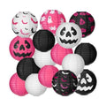 Bencailor 16 Pcs Halloween Paper Lanterns Ghost Bat Pumpkin Halloween Party Paper Lanterns Black White Red Round Hanging Party Decorations for Holiday Indoor Outdoor Decor