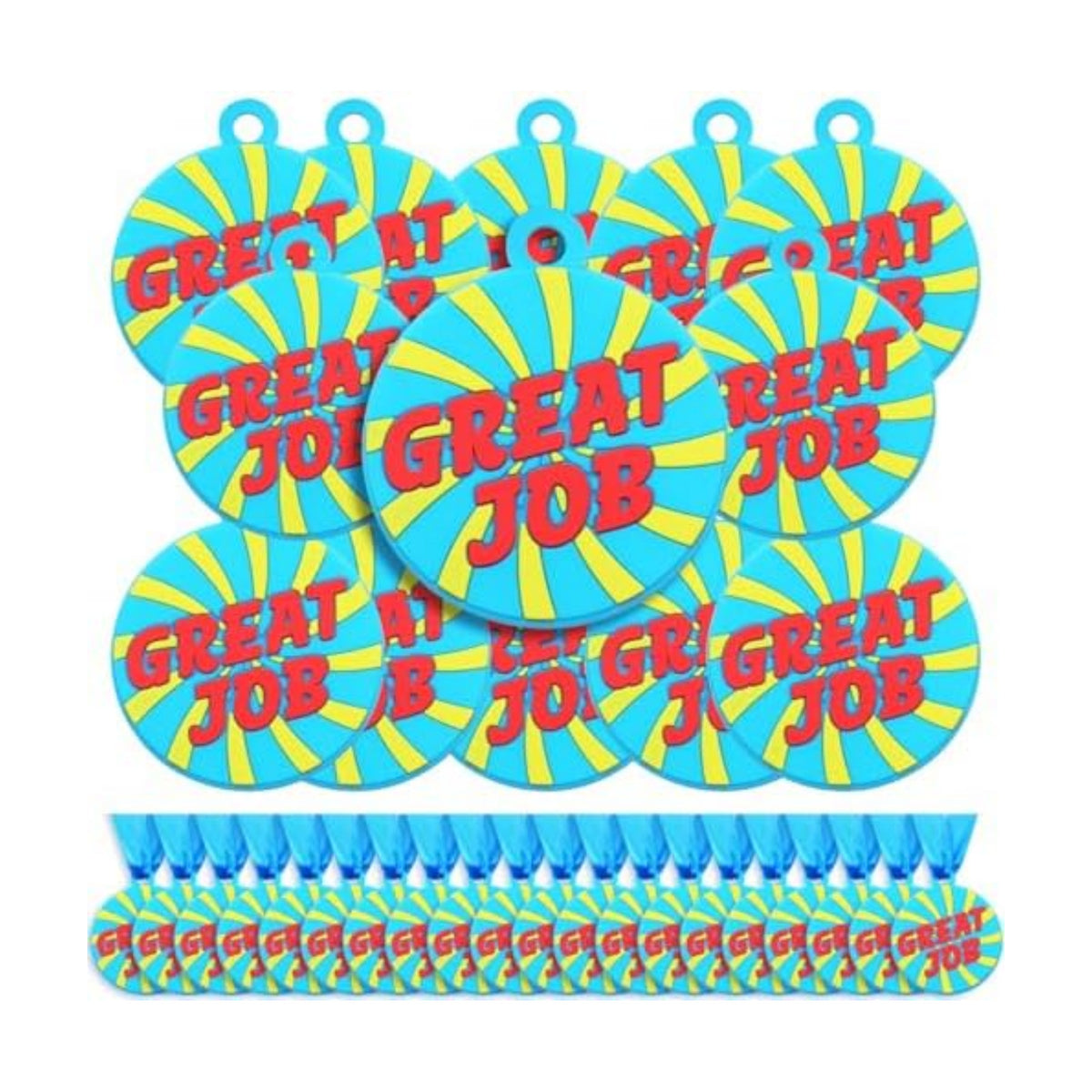AmazingSpark 120 Pcs Great Job Award Medals, 2 Inch Rubber Medals Bulk Winner Encourage Team Participation for Adults Trophy Award Prize Gift Competitions Graduation Party