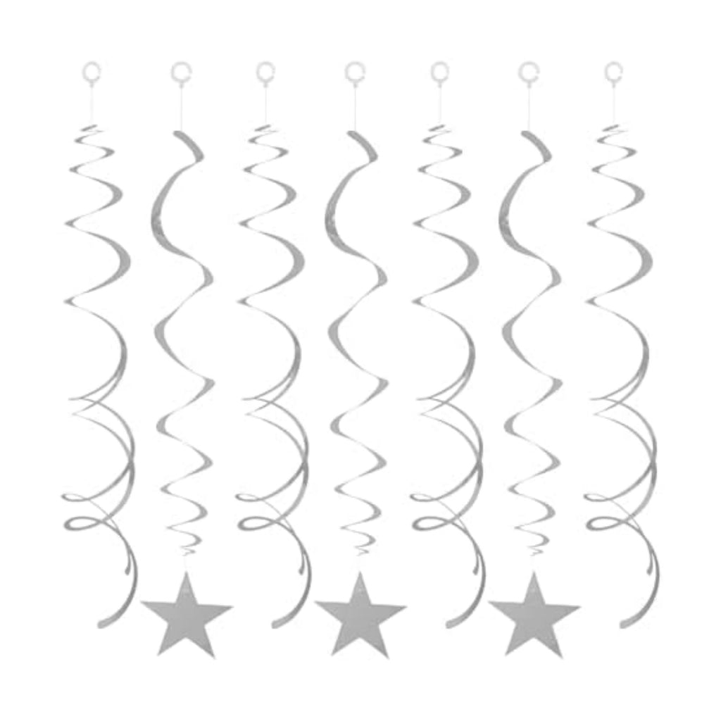 40Pcs Silver Star Hanging Swirls Party Decorations Plastic Spirals Streamers Foil Ceiling Decor for Birthday Bridal Showers All Kinds of Parties Classroom Home Party Favors