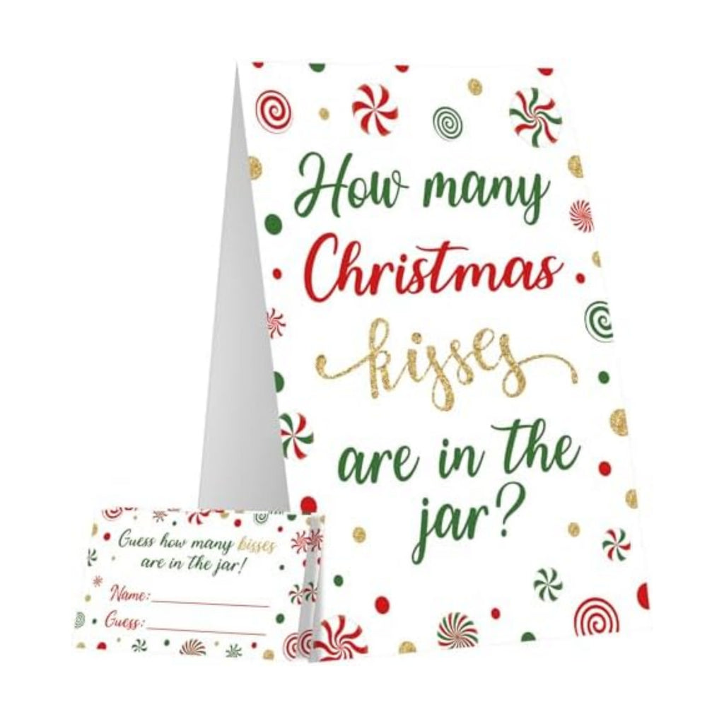 COCHIE Christmas Game for Family Office Large Groups Party Adults, Xmas Guess How Many Kisses are in The Jar Games, Winter Holiday Families Classroom Activities with Guess Cards - 30 Players (Candy)