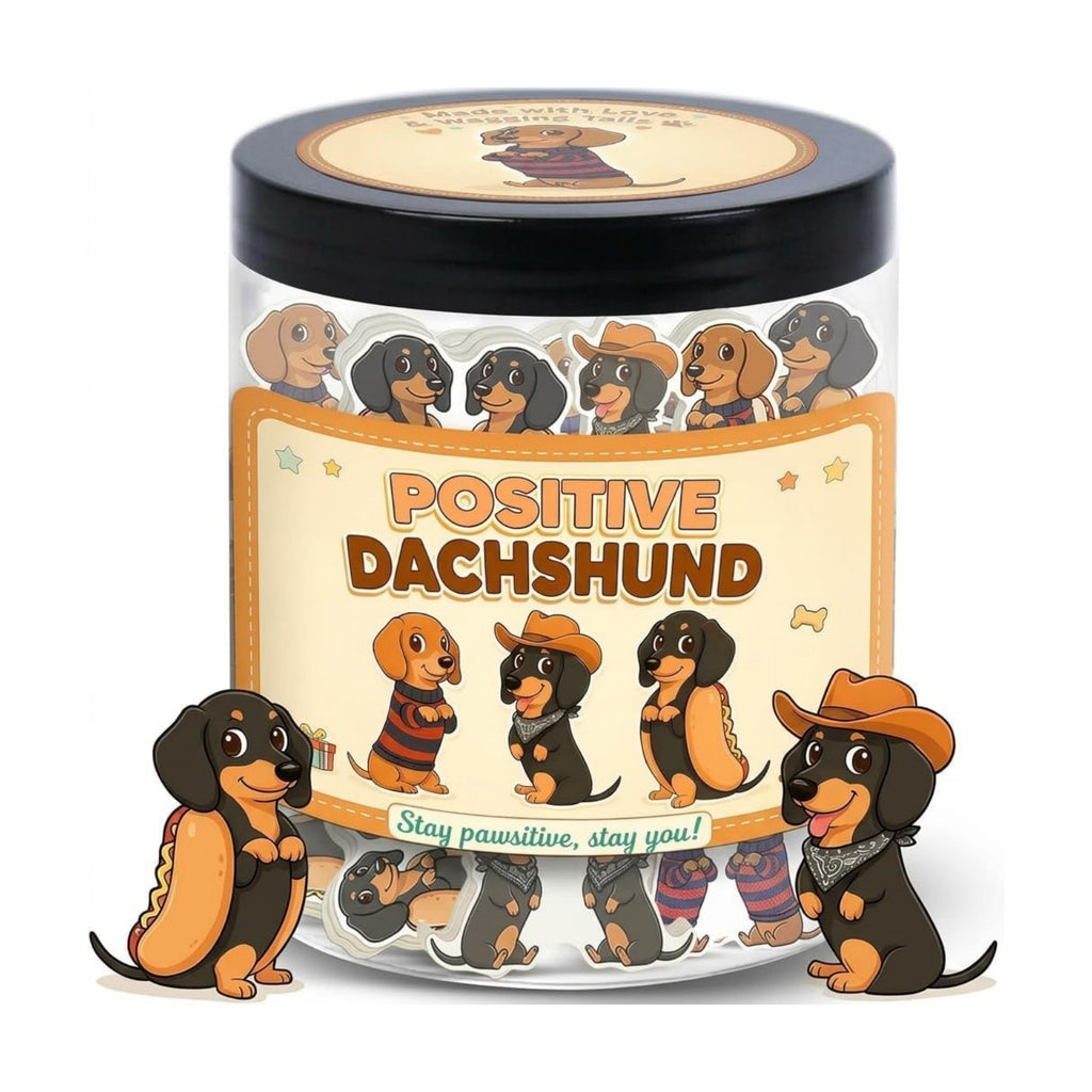 Positive Dachshund Jar with 60 Affirmation Cards, Emotional Support Gift, Funny Dachshund Gifts for Women, Christmas Decor, Weiner Gifts, Cute Puppy Dachshund Decor for Dog Lovers