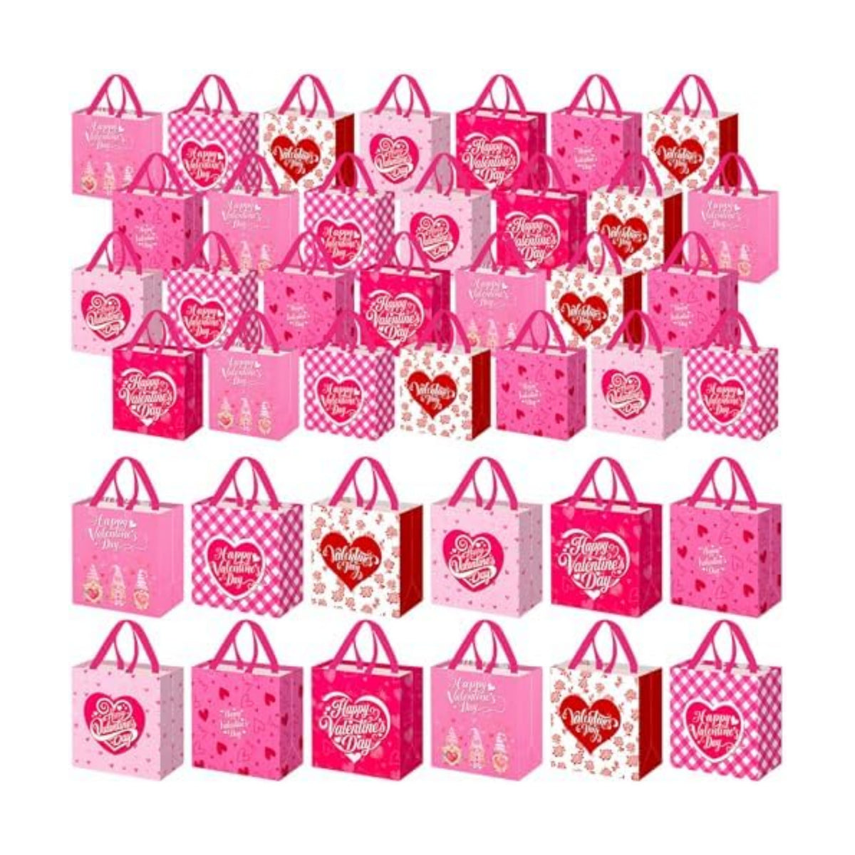 Wesnoy 48 Pcs Valentine's Day Gift Bags Bulk with Handle Non Woven Reusable Pink Red Heart Bags Valentine's Day Candy Bag for Classroom Gift Exchange, Goodies Wrapping Party Favors, 11.4x10.6x4.7 Inch