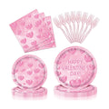 96 Pieces Valentine’s Day Tableware Set – Pink Heart Disposable Plates and Napkins for Romantic Dinners, Weddings, Anniversaries, and Valentine Parties – Serves 24 Guests