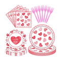 96 Pieces Valentine’s Day Tableware Set – Red and Pink Heart Message Disposable Plates, Napkins, Forks For Valentine’s Parties, Weddings, Anniversaries, Romantic Dinners – Serves 24 Guests