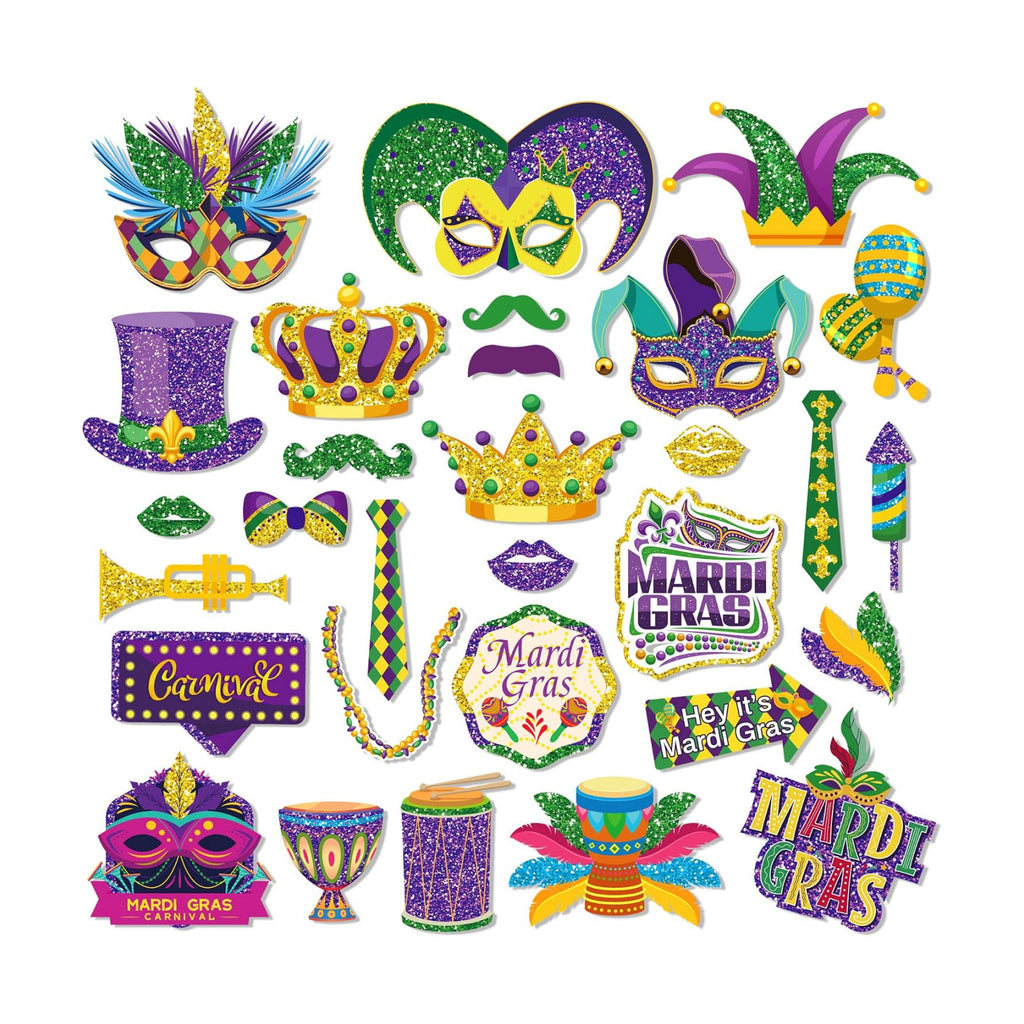 30Pcs Mardi Gras Photo Booth Props - Mardi Gras Party Favors & Decorations for Masquerade Fat Tuesday Carnival Wedding Photo Props for New Orleans Themed Parties, Bachelorette Parties