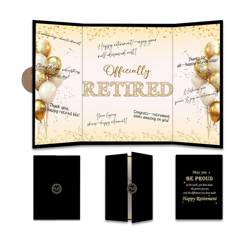 Black Gold Retirement Party Decoration - Officially Retired Guest Book - Alternative Signature Book for Women Men - Golden Signing Card Board-Retirement Gifts For Farewell Party Supplies & Favors-A04