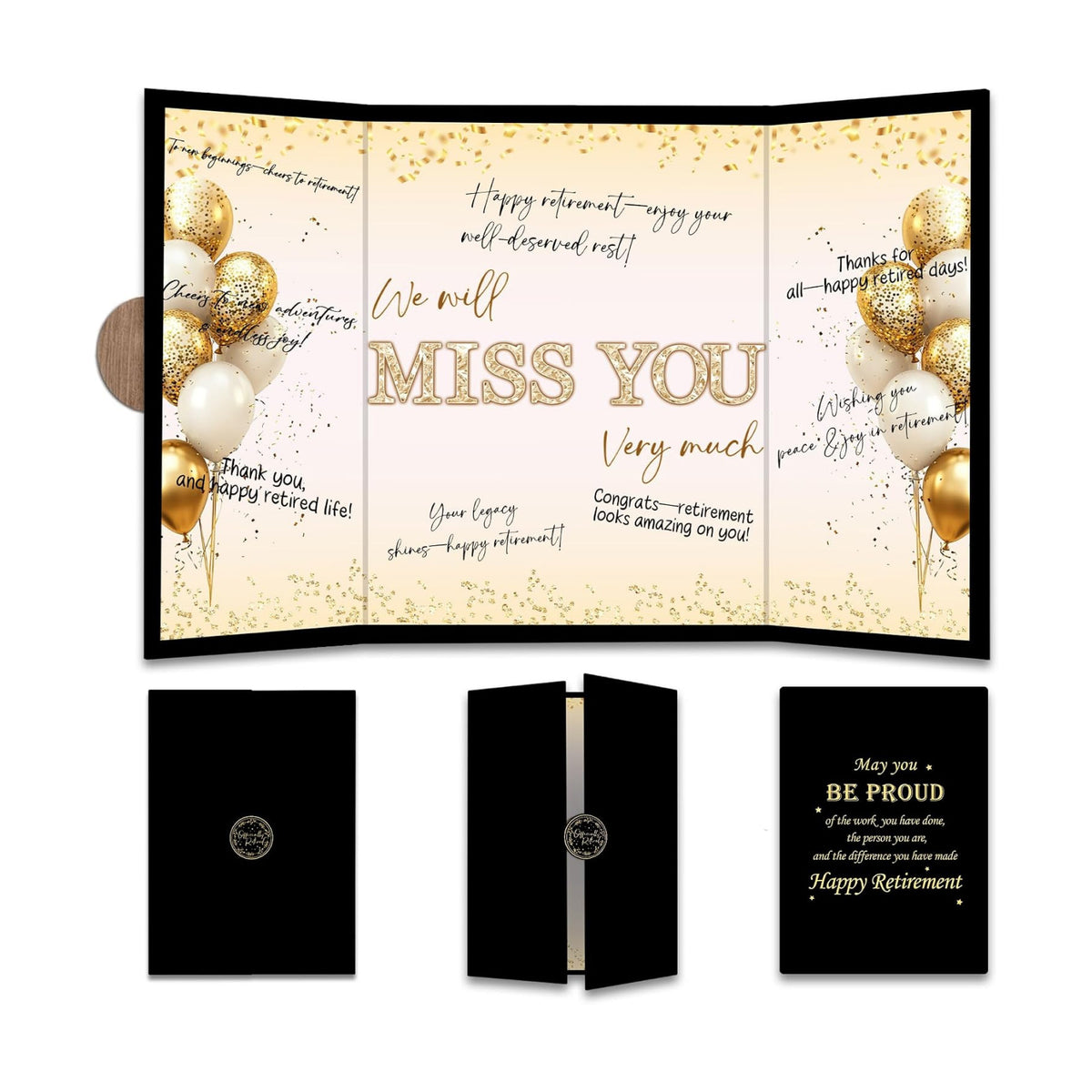 Black Gold Retirement Party Decoration - We Will Miss You Guest Book - Alternative Signature Book for Women Men - Golden Signing Card Board-Retirement Gifts For Farewell Party Supplies & Favors-A05