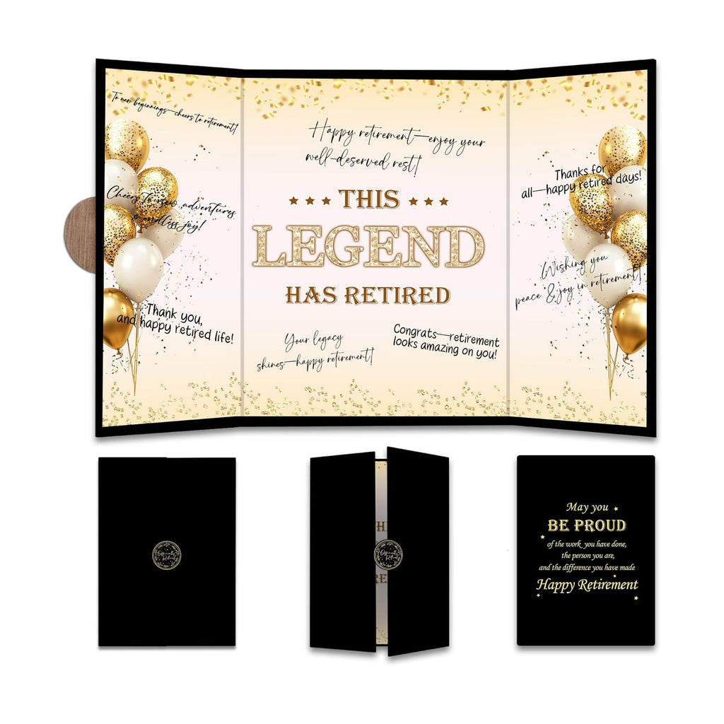 Black Gold Retirement Party Decoration - This Legend Has Retired Guest Book - Alternative Signature Book for Women Men-Golden Signing Card Board-Retirement Gifts For Farewell Party Supply & Favors-A06