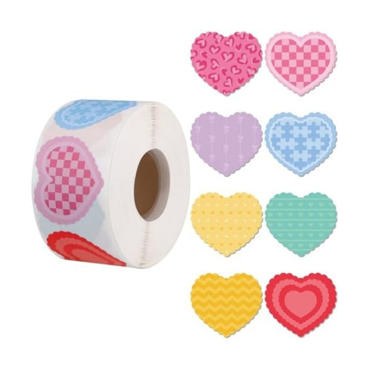 500 Heart Stickers Roll, 8 Colors, Writable Self-Adhesive Labels