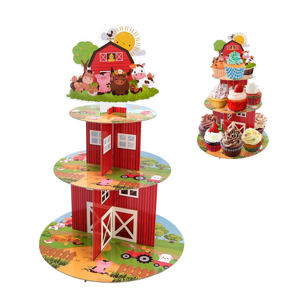 Farm Decor Cupcake Stand - 3 Tier Cupcake Tower Farm Animal Decorations Dessert Holder for Table Display Farmhouse Party Decor
