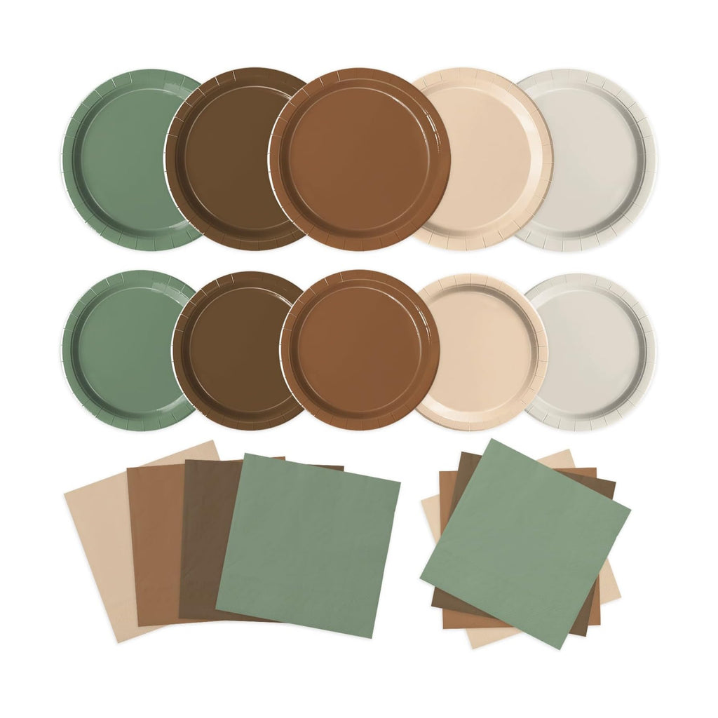 Oigco 150 PCS Woodland Baby Shower Decorations - Sage Green Neutral Forest Animal Brown Plates and Napkins for Safari Jungle Baby Shower Decorations, Serves 50