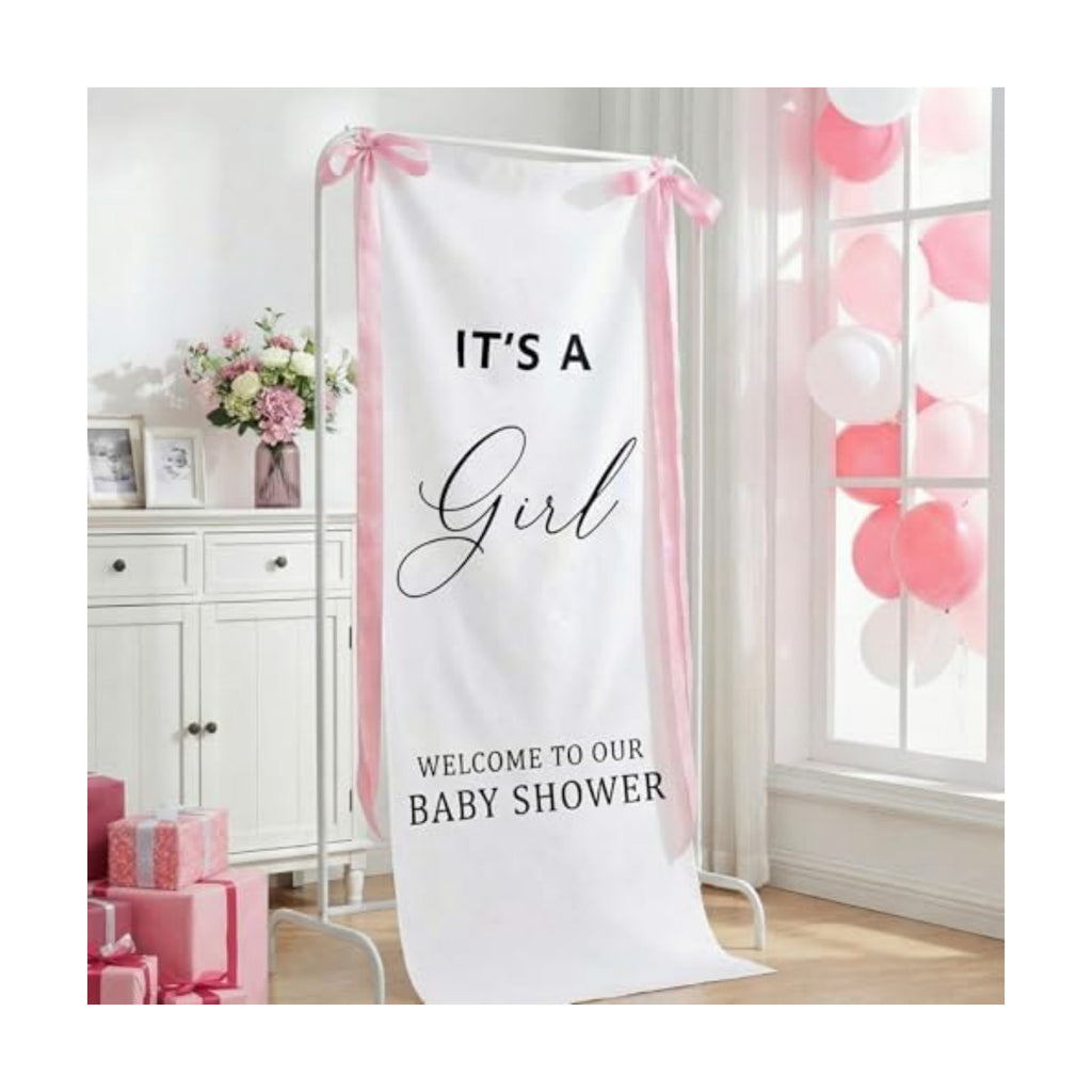 Oudain 60x24 Inch It's a Girl Banner Baby Shower Burlap Backdrop