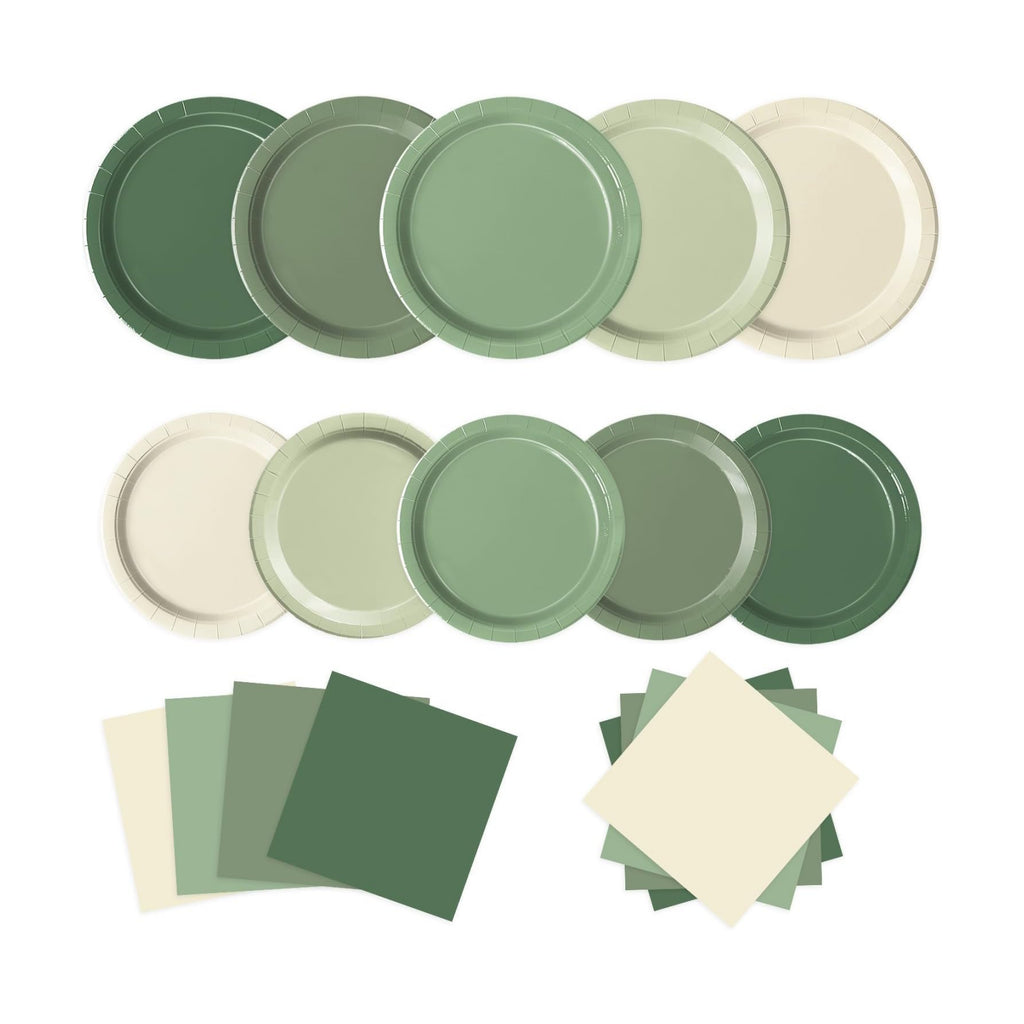 Oigco 150 PCS Sage Green Paper Plates, Sage Green Birthday Decorations, Disposable Plates and Napkins for Birthday Wedding Bridal Baby Shower Party Supplies, Serves 50