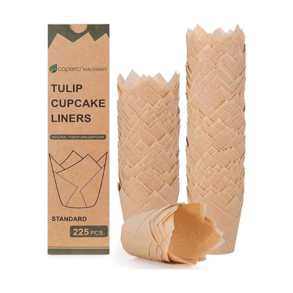 Caperci 225pcs Parchment Paper Tulip Cupcake Liners Muffin Cups for Baking