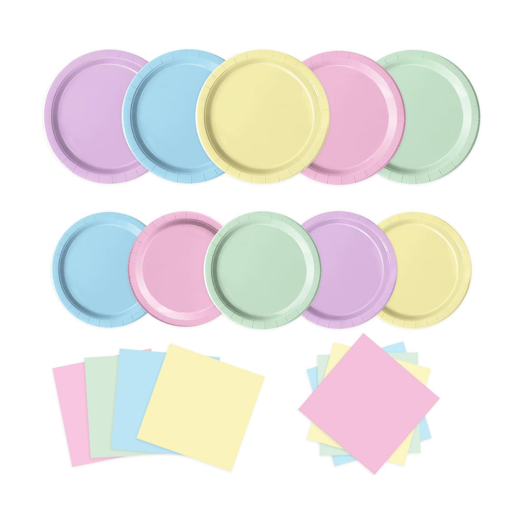 Oigco 150 PCS Pastel Birthday Decorations - Pastel Paper Plates and Napkins - Rainbow Party Decorations for Birthday Baby Shower Wedding, Serves 50