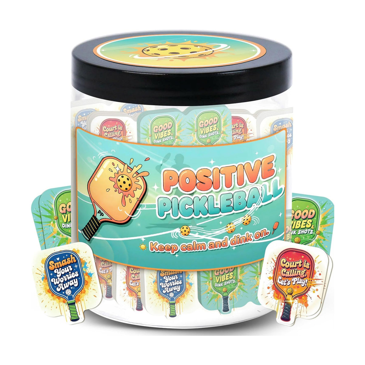 Positive Pickleball Jar With 60 Affirmation Cards, Emotional Support, Funny Pickleball Gifts for Women, Cute Pickleball Ball Paddles Decorations