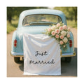 Oudain 29x39 Inch Just Married Banner Wedding Burlap Backdrop