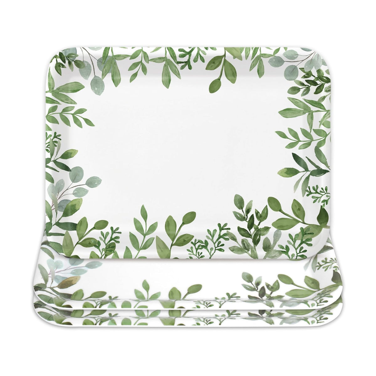 Whaline 3Pcs Greenery Serving Trays Reusable Melamine Platters Green Leaves Serving Dishes for Spring Birthday Wedding Party Food Supplies, 10 x 13 Inch