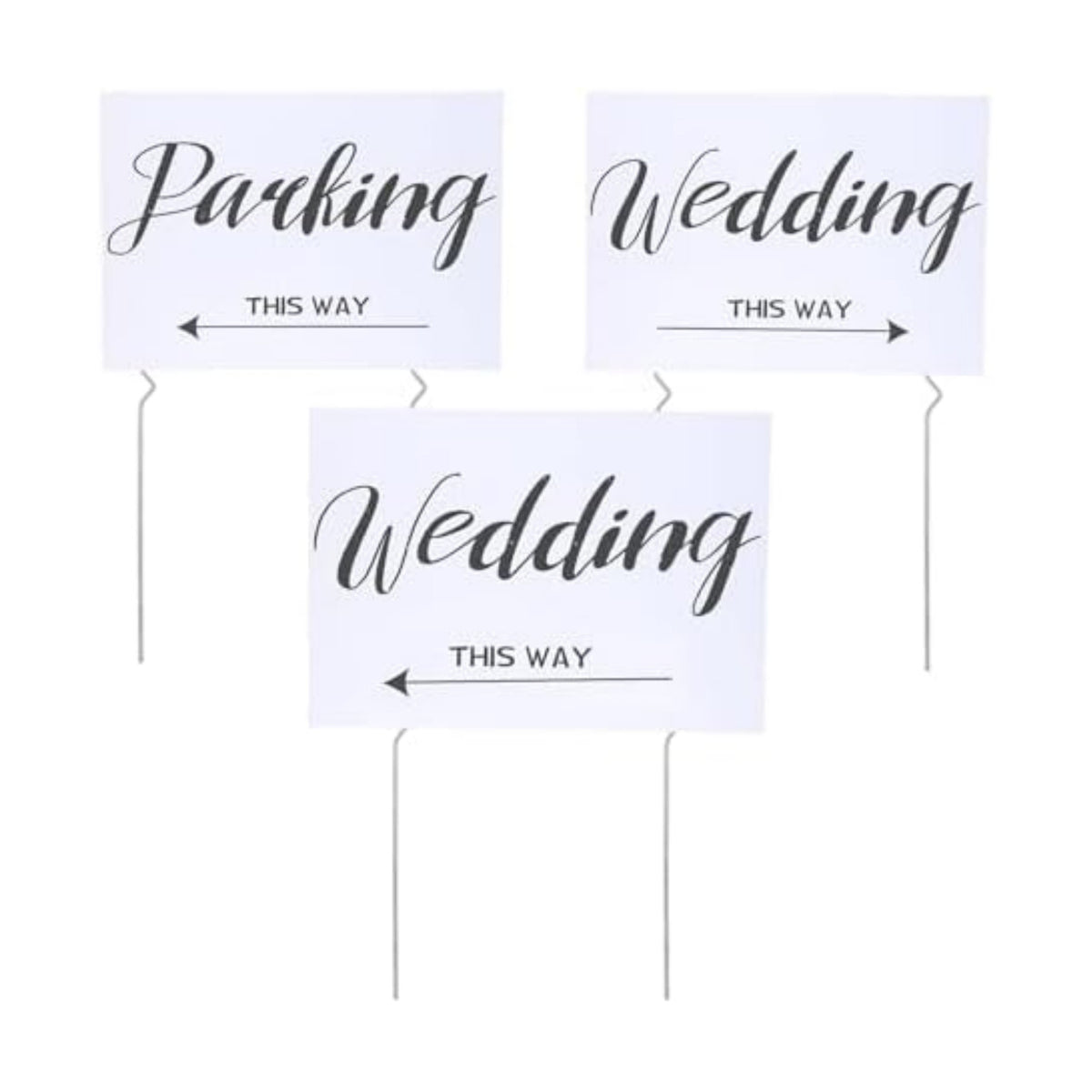3-Pack Wedding Signs - 1 Parking & 2 Wedding This Way Sign with Stakes