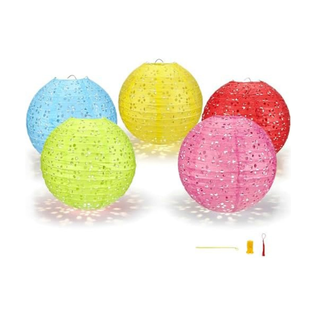 5Pack Chinese Lunar New Year Decorations 2026 Paper Lanterns with Lights Chinese Japanese Hanging Paper Lanterns with LED Sticks Tassels 8 Inch for Spring Festival Valentine's Day Party Decor