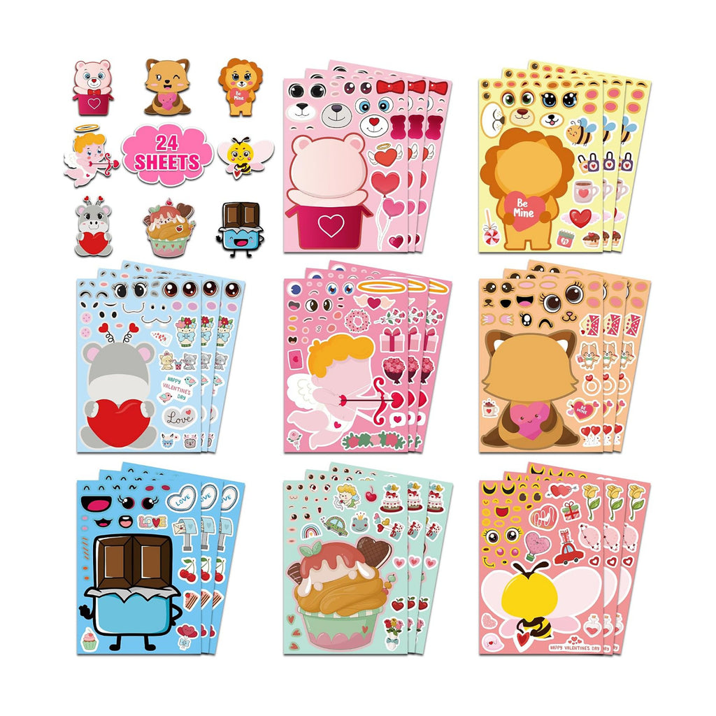 Valentines Stickers for Kids - Valentines Day Gifts for Kids School Classroom - DIY Valentine's Crafts Treats Party Favors Valentine Day Decorations(24 Sheets)