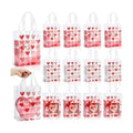 Pajean 25 Pcs Red Heart Plastic Gift Bags with Handles, 5.9 x 8.7 x 3.1 Inch Heart Design PE Treat Bags, Red and Pink Candy Goodie Pouches for Classroom Exchange, Party Favor, Wedding Supplies