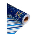 MAYPLUSS Birthday Wrapping Paper Roll, Blue Metallic Holographic Happy Birthday Wrapping Paper Featuring Revesible Stripe Gift Wrap Paper for Boys Kids Girls Men, 17 Inches x 33 Feet