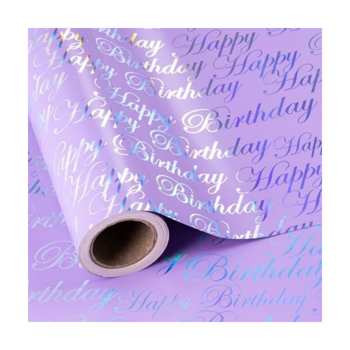 WRAPAHOLIC 30 Inch Reversible Birthday Wrapping Paper - 30 Inch x 33 Feet - Puprle and Silver Foil Happy Birthday Wrapping Paper for Girls, Women, Kids, Baby Shower