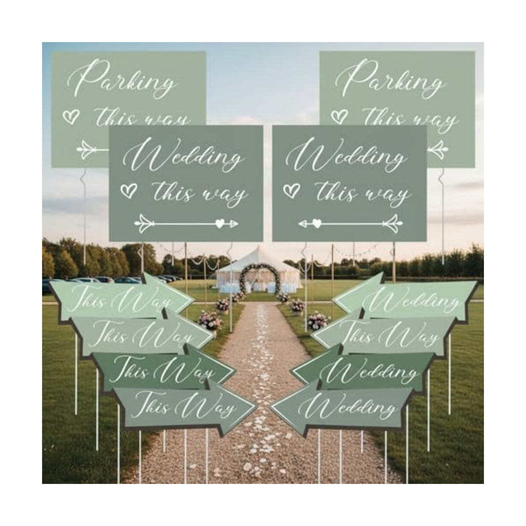 12 Pcs Sage Green Wedding This Way Signs Weeding Parking Signs