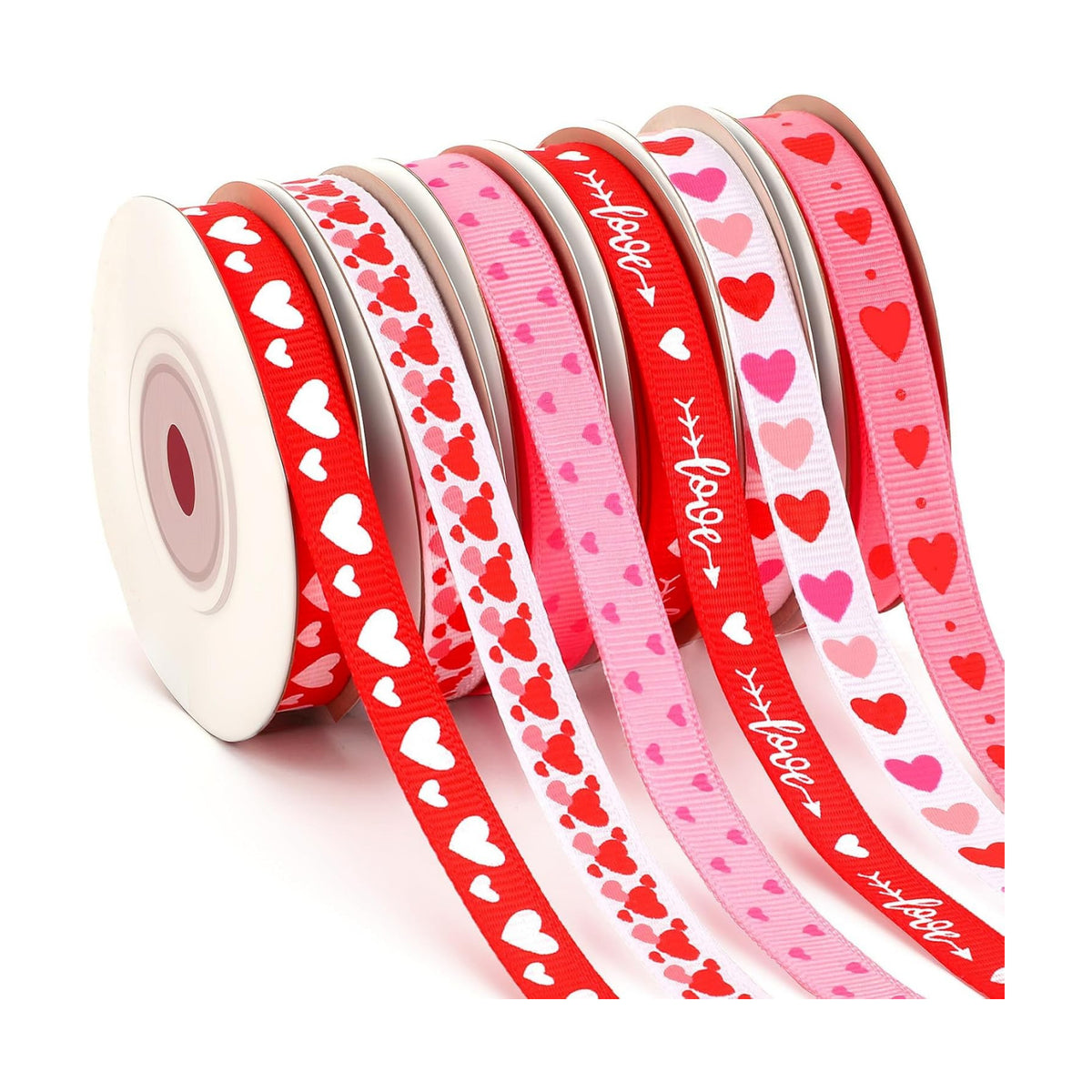 DECYOOL Valentine Ribbon, 6 Rolls 60 Yards Heart Grosgrain Craft Ribbons
