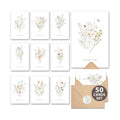 AUDREE Wildflower Thank You Cards with Envelopes (50 Pack 3.5" x 5.2") – Floral Thank You Notes with Adhesive Envelopes & Matching Stickers for Weddings, Baby & Bridal Showers